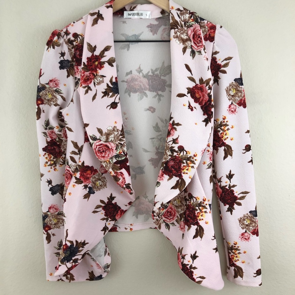 Doublju Pink Rose Open Drapped Blazer
